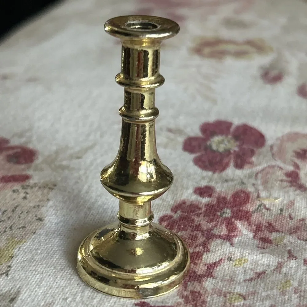 Vintage Gold Tone 3 Inch Mini Candle Stick For Doll- Holds Mini Candle